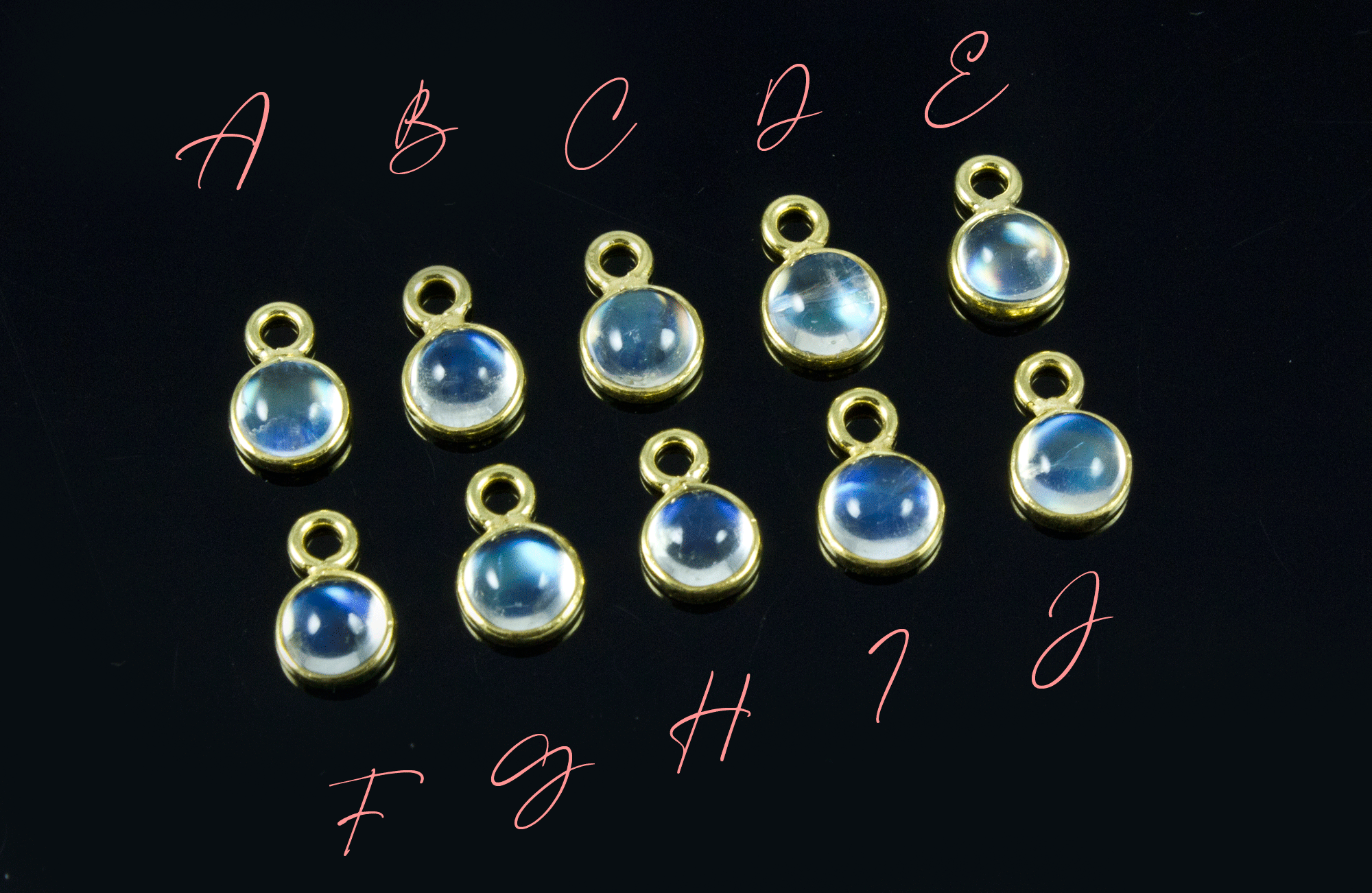 18k Yellow Gold Moonstone Charms