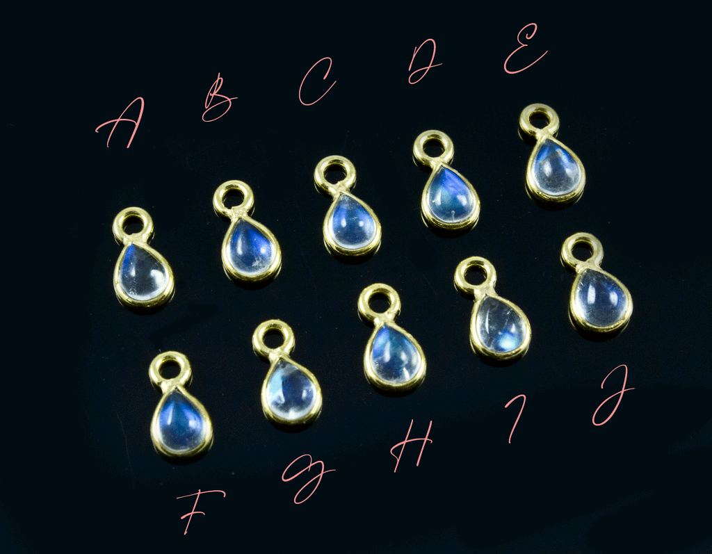 18k Yellow Gold Moonstone Teardrop Charms