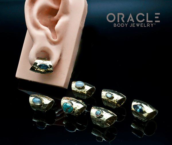 Hammered Brass Lobe Clickers with Stones