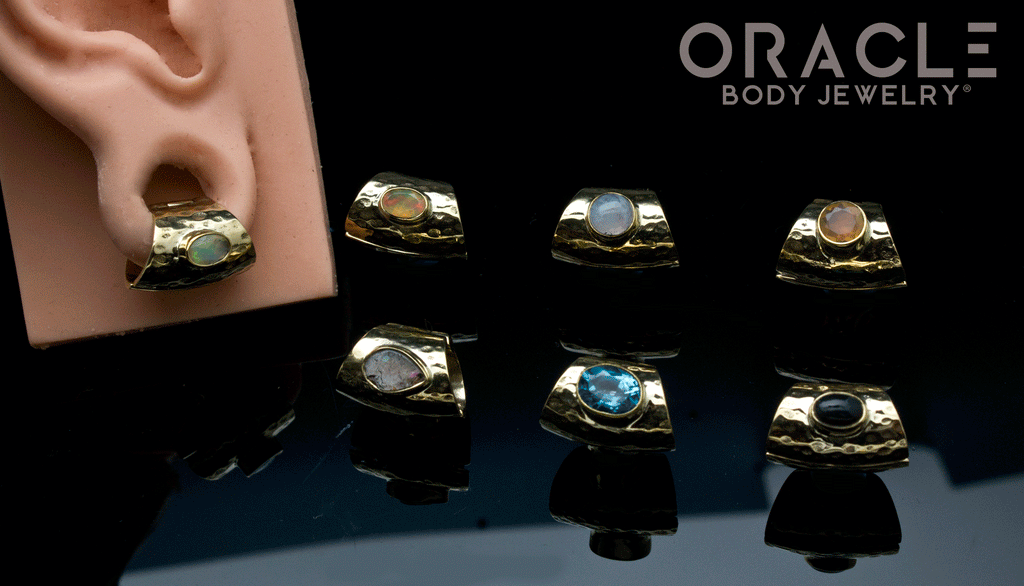 Hammered Brass Lobe Clickers with Stones