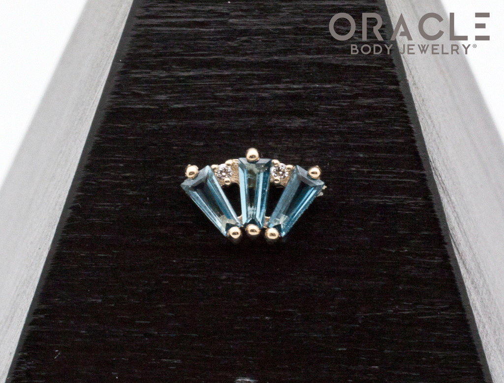 14k Yellow Gold Triple Crown London Blue Topaz and Diamonds Threadless End