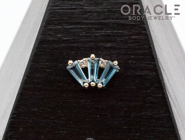 14k Yellow Gold Triple Crown London Blue Topaz and Diamonds Threadless End