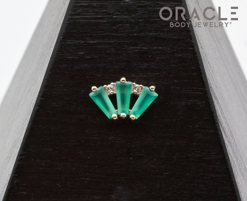 14k Yellow Gold Triple Crown Chrysoprase and Diamonds Threadless End