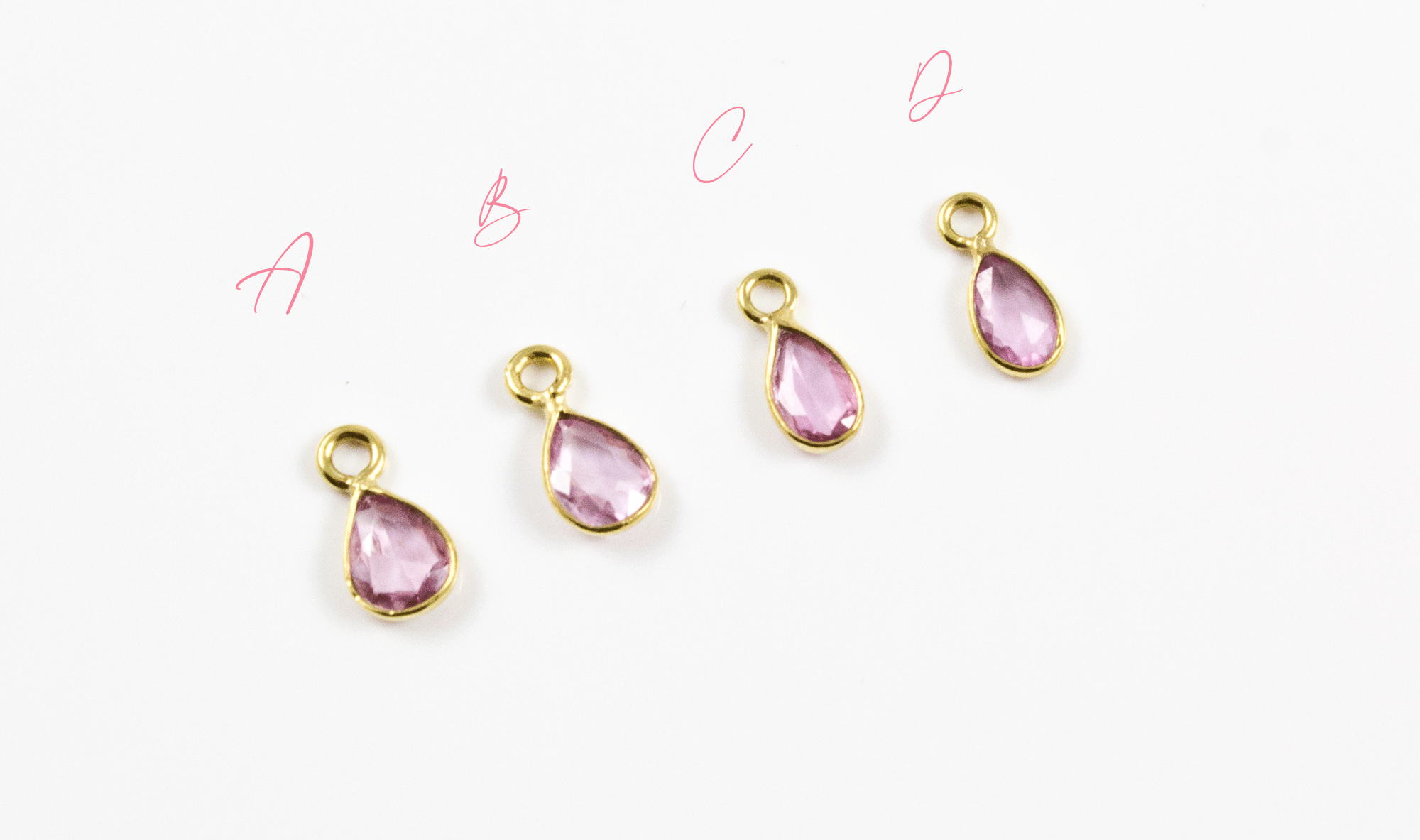 18k Yellow Gold Faceted Pink Sapphire Charms