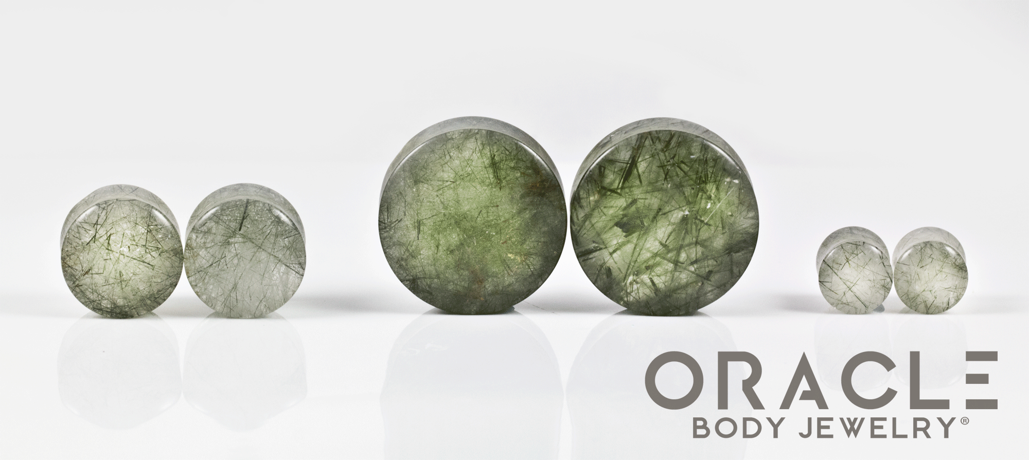 Green Tourmalinated Quartz Double Flare Plugs