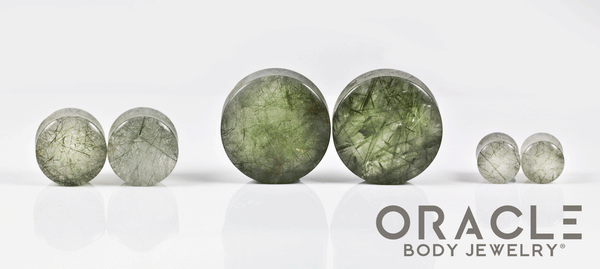Green Tourmalinated Quartz Double Flare Plugs