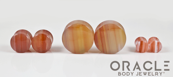 Orange Tibetan Agate Double Flare Plugs