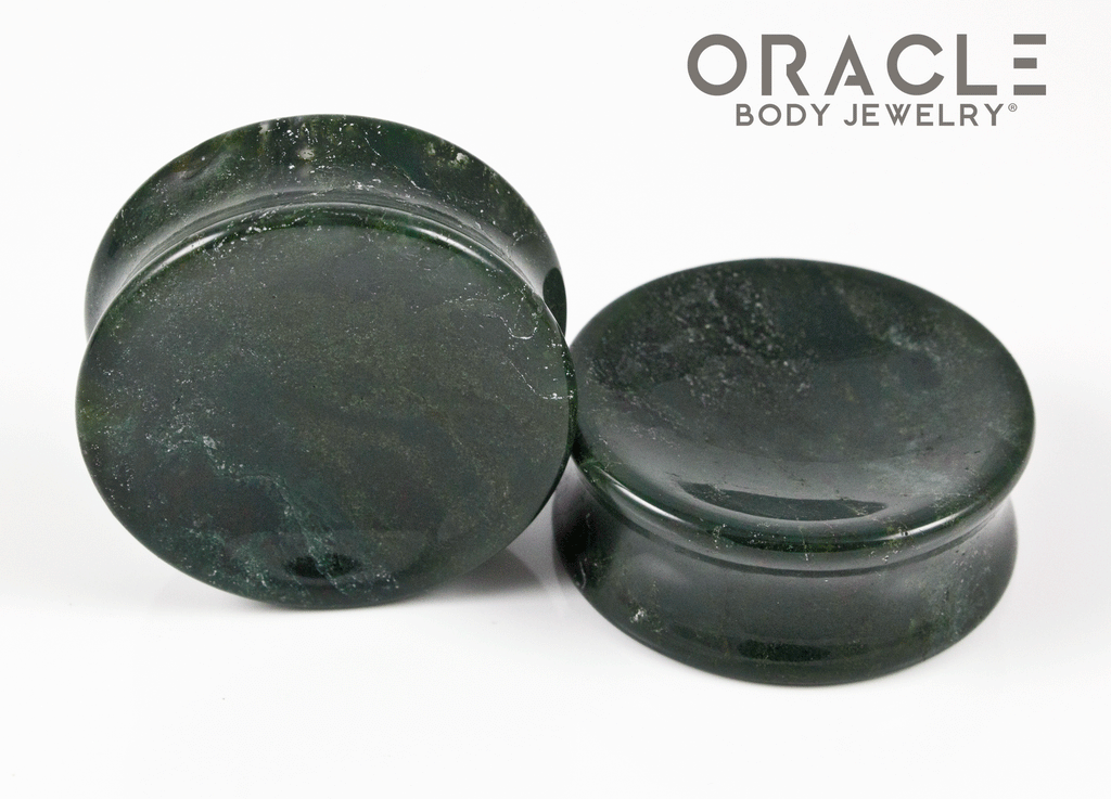 1-3/8" Moss Agate Concave Plugs