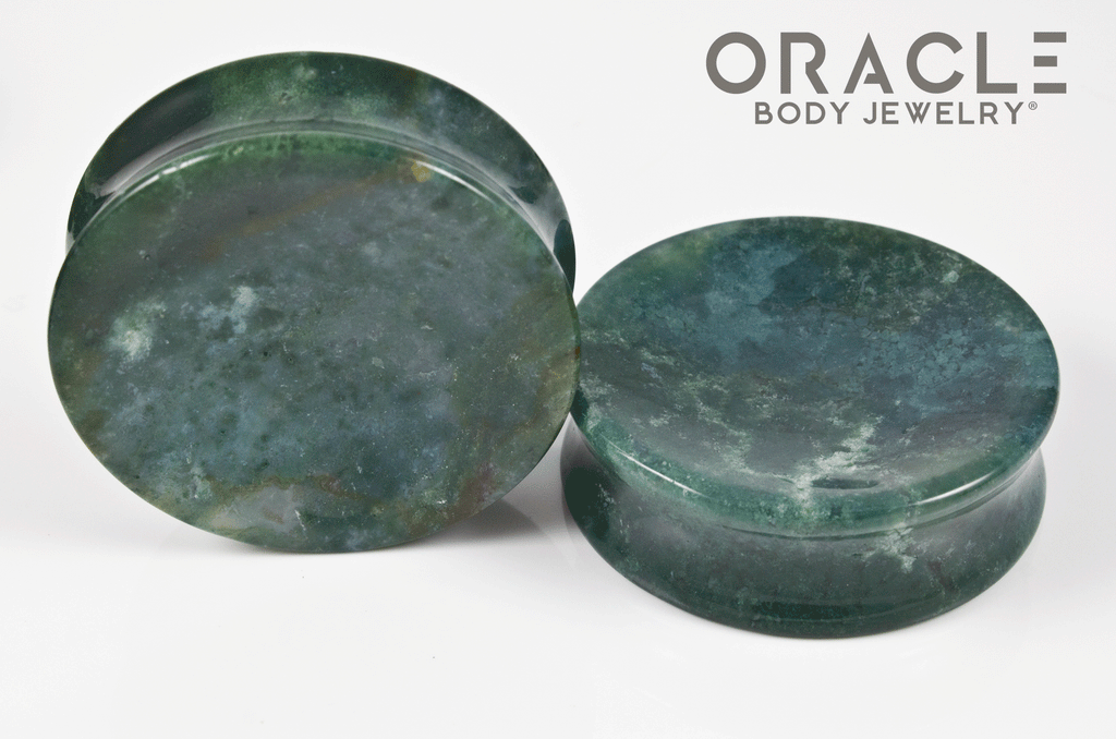 1-3/4" (44mm) Moss Agate Concave Plugs