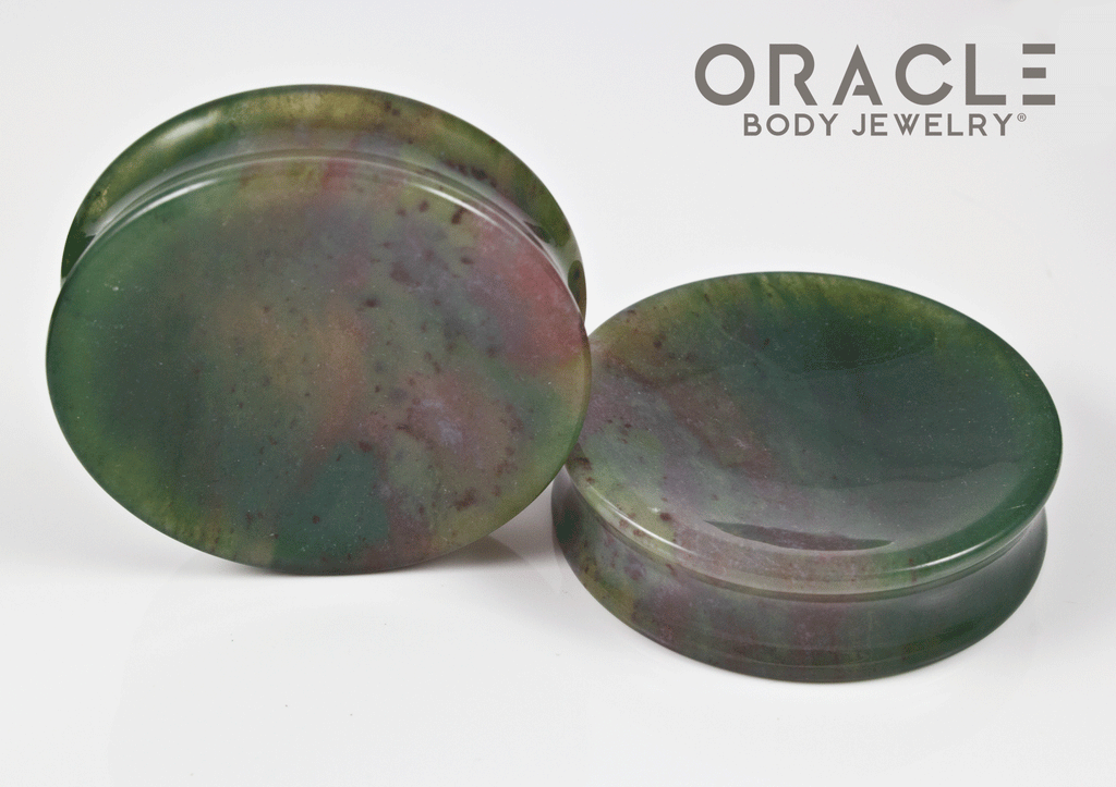 2" (51mm) Moss Agate Concave Plugs