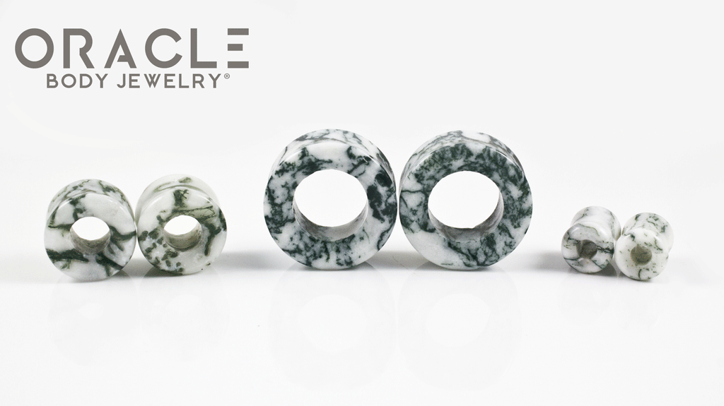 Green Tree Agate Eyelets / Tunnels