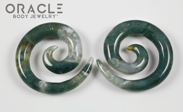 00g (9.5mm) Moss Agate Spirals