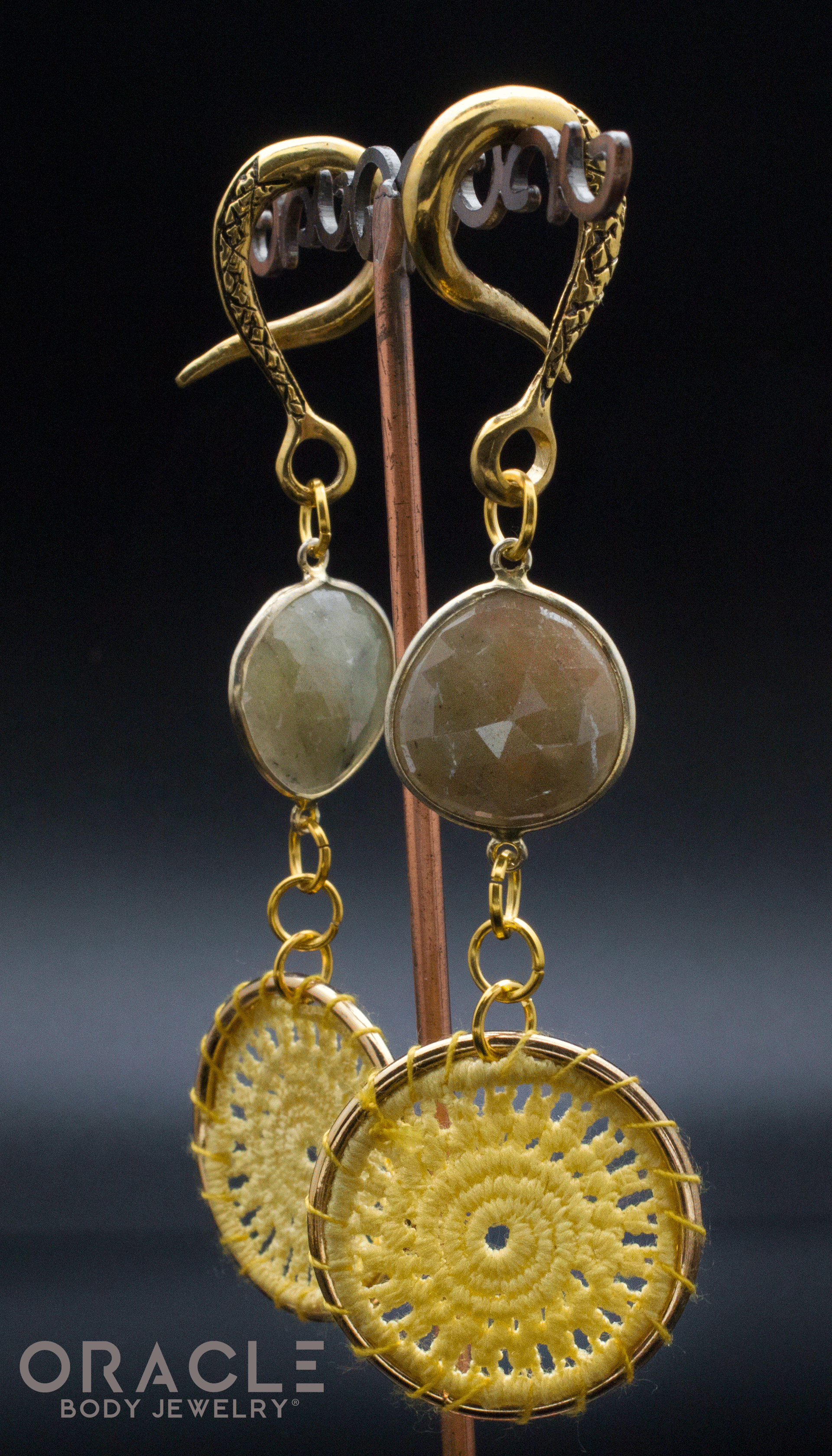 Crossover With Gold Sheen Faceted Sapphire and Woven Rings