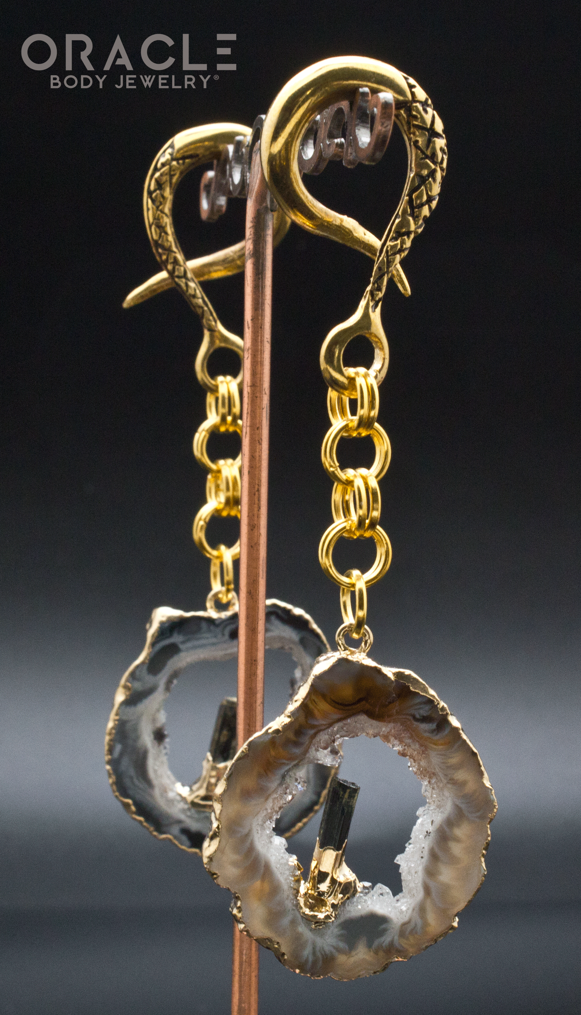 Crossover With Gold Plated Sliced Agate Geodes and Black Tourmaline