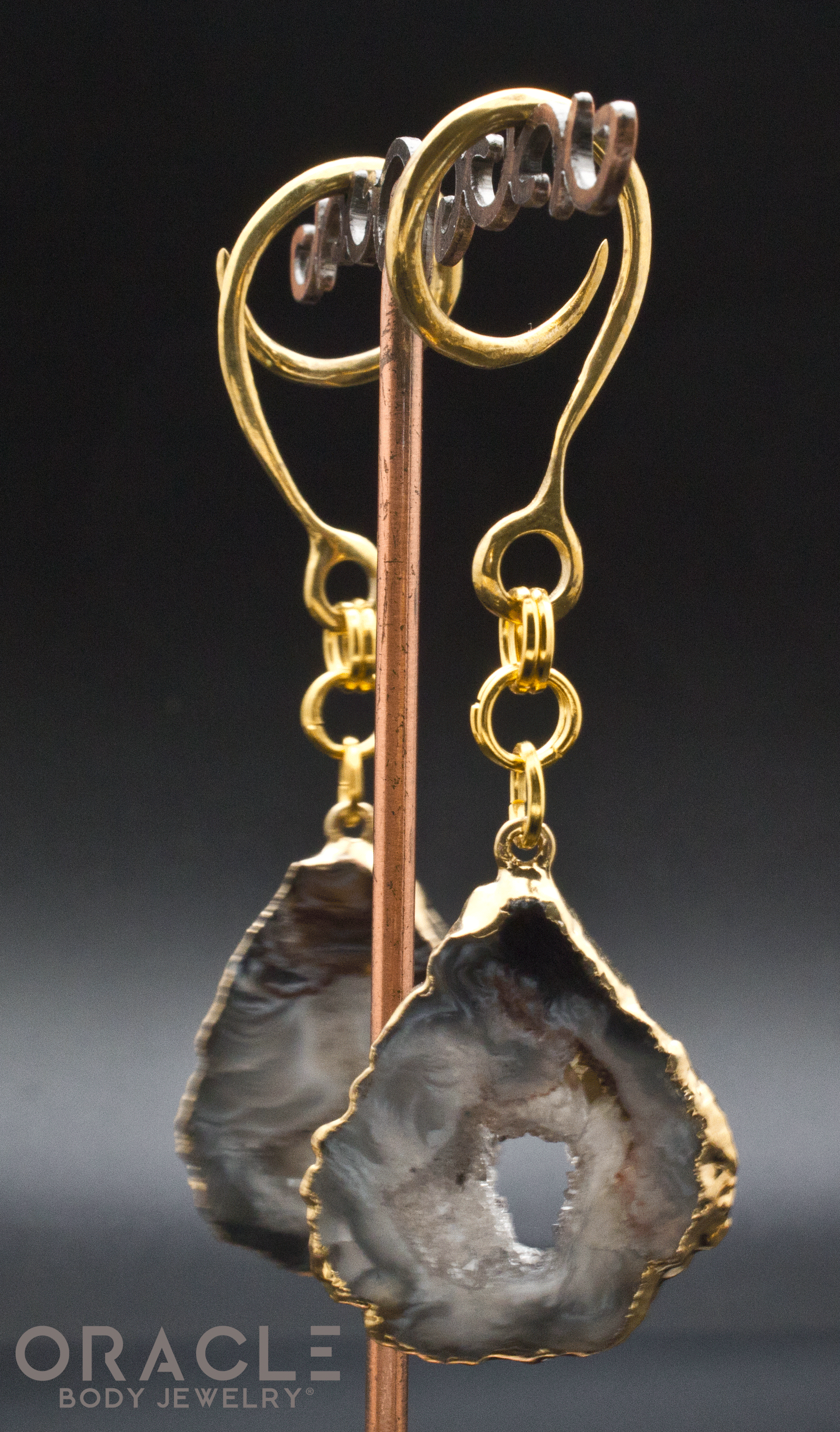Crossover With Gold Plated Sliced Druzy Agate