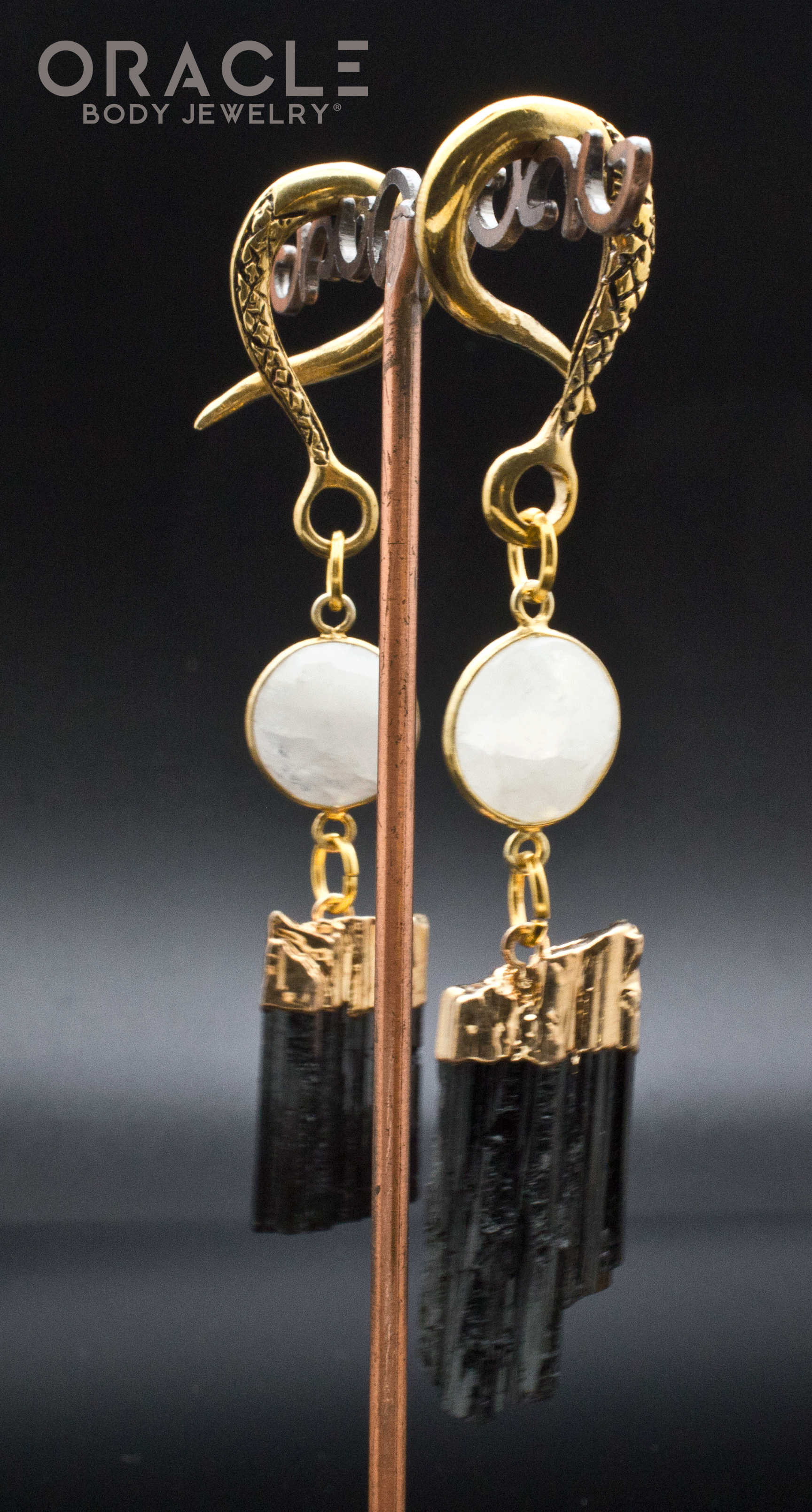 Crossover With Moonstone and Gold Plated Black Tourmaline