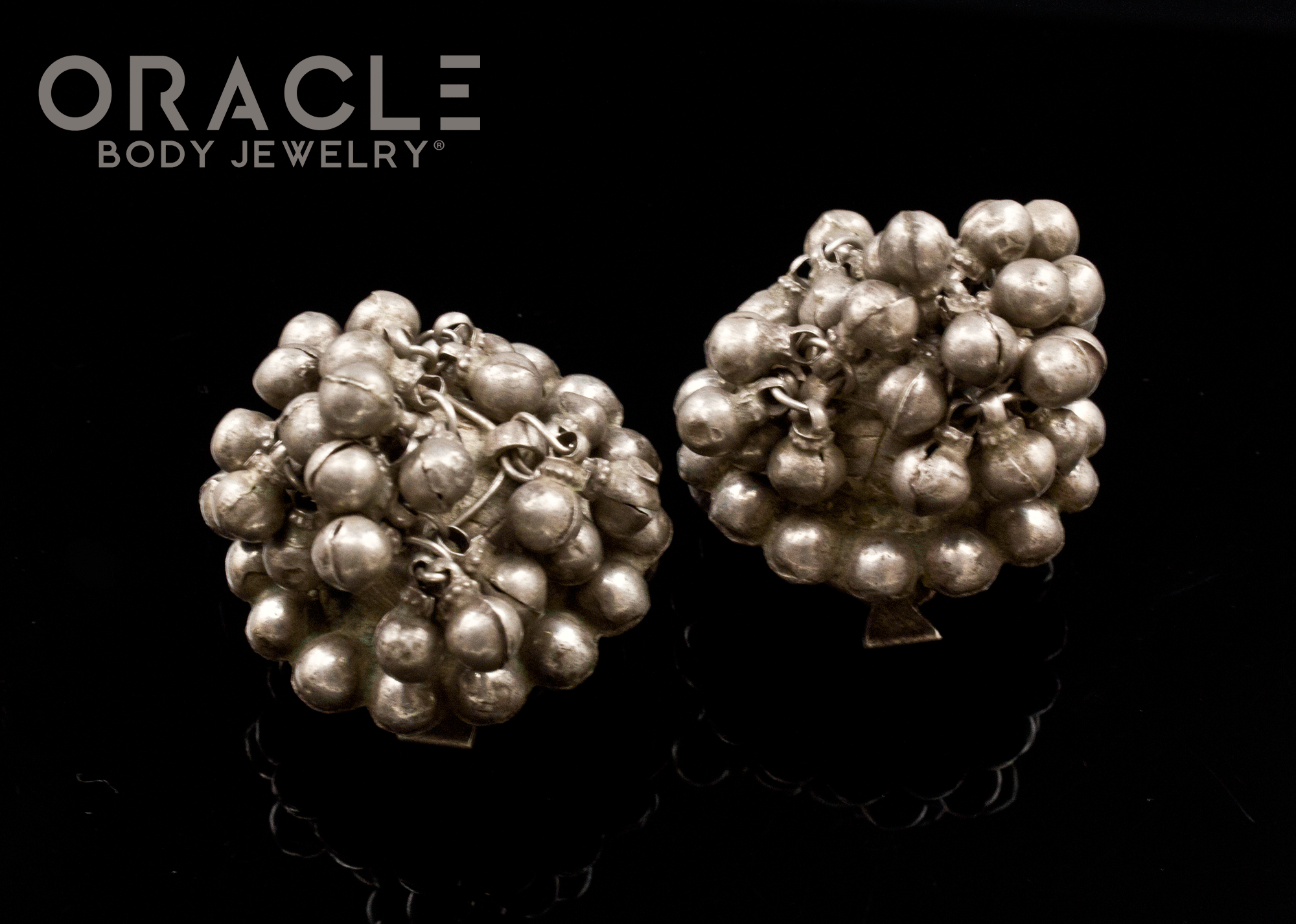 Silver Guajarat Ear Plugs with Bells