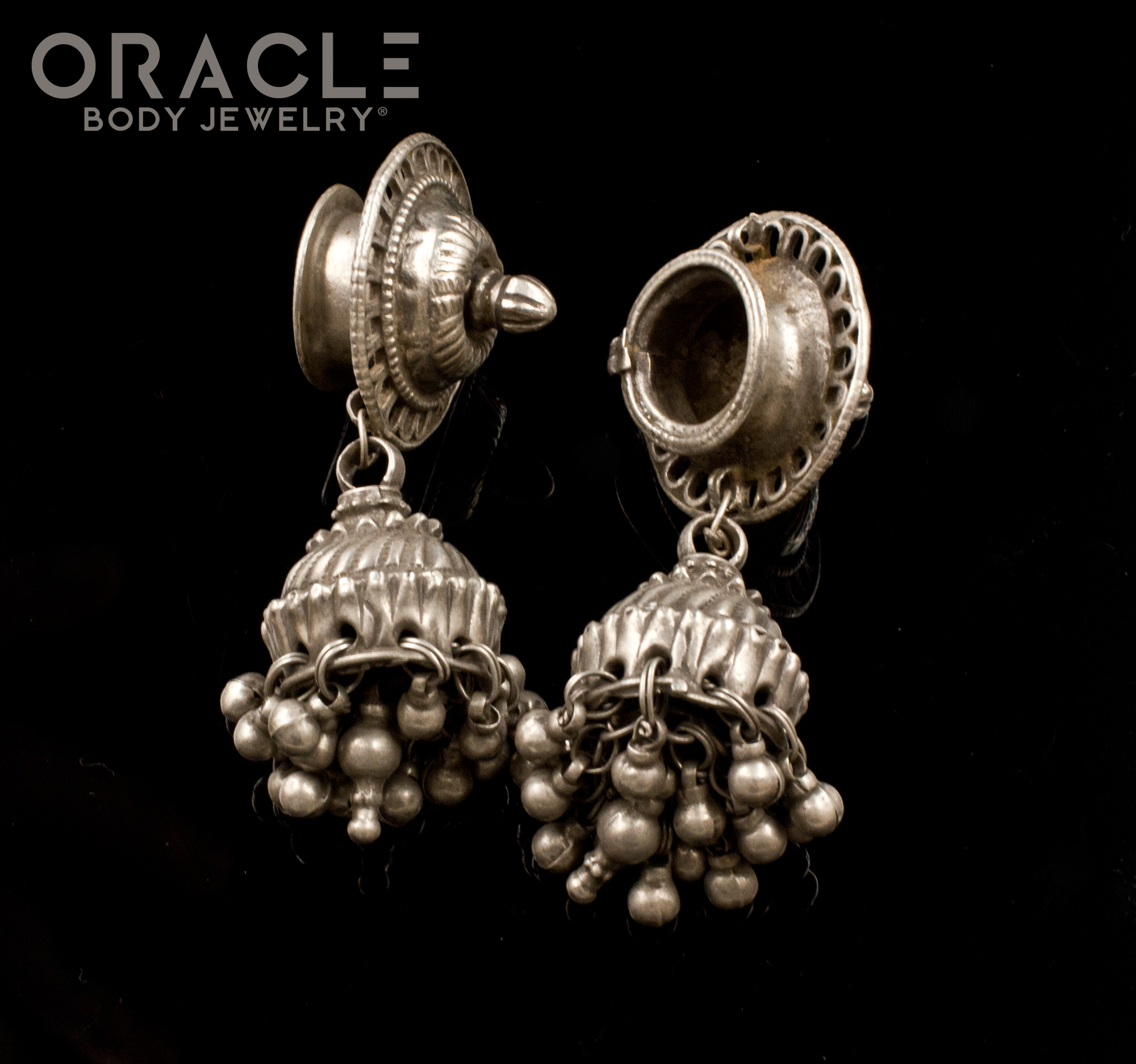 Silver Rabari Ear Plugs with Attached Bells