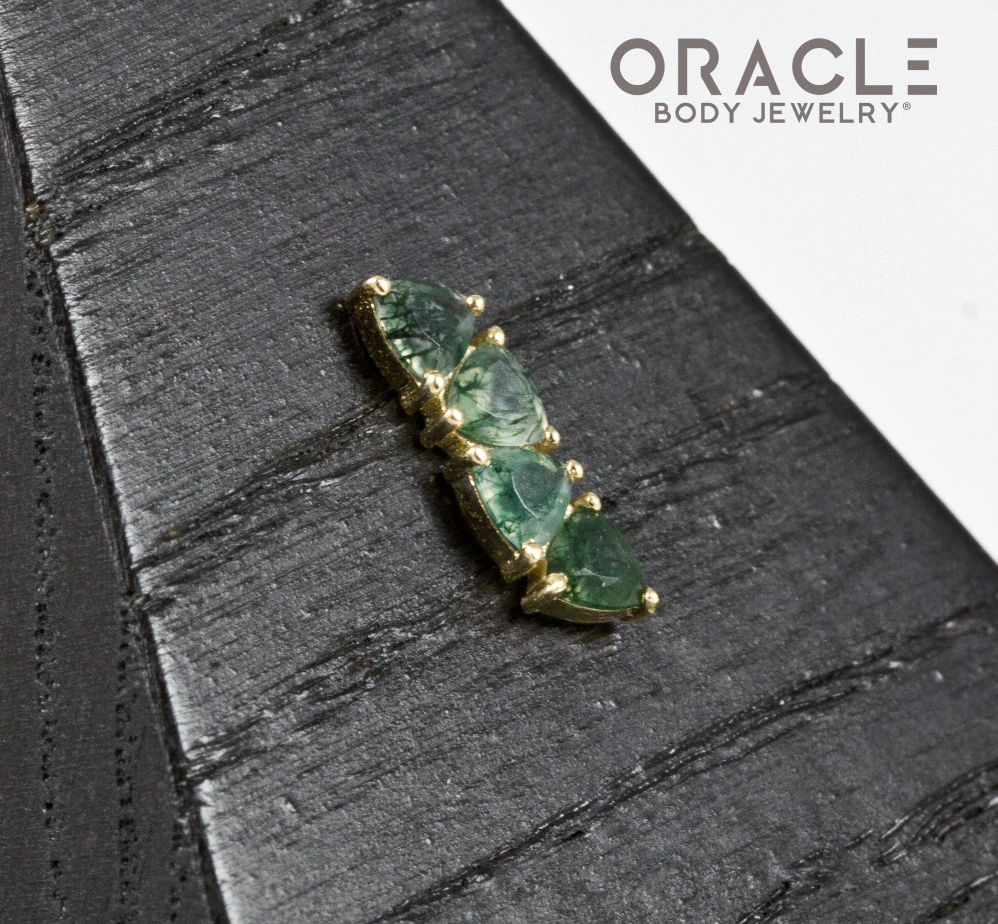 14k Laurel with Moss Agate Threadless End
