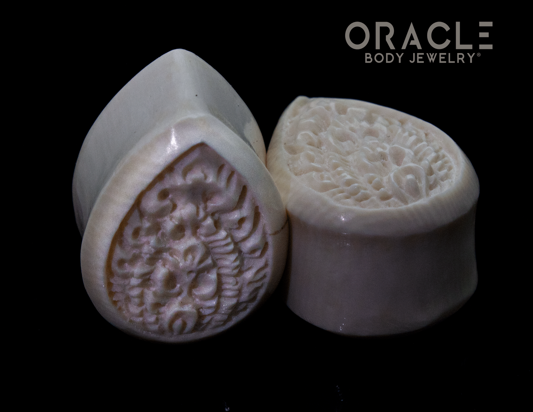 7/8" (23mm) Fossilized Mammoth Ivory Carved Teardrop Plugs