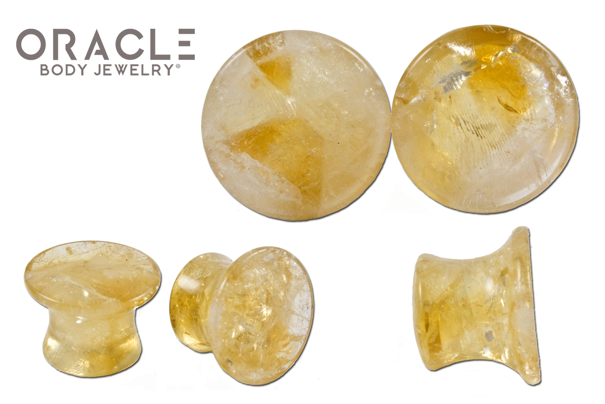 Front and side view of Citrine Mayan Flare plugs