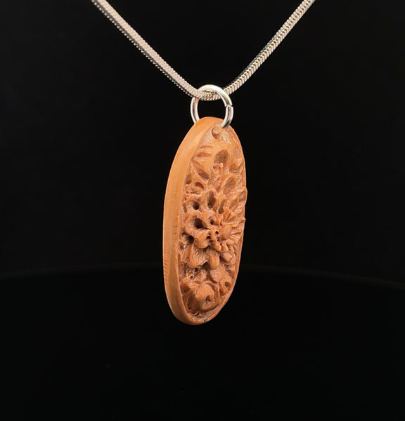 Carved Fossilized Mammoth Ivory Pendant with Chain Oracle Body Jewelry