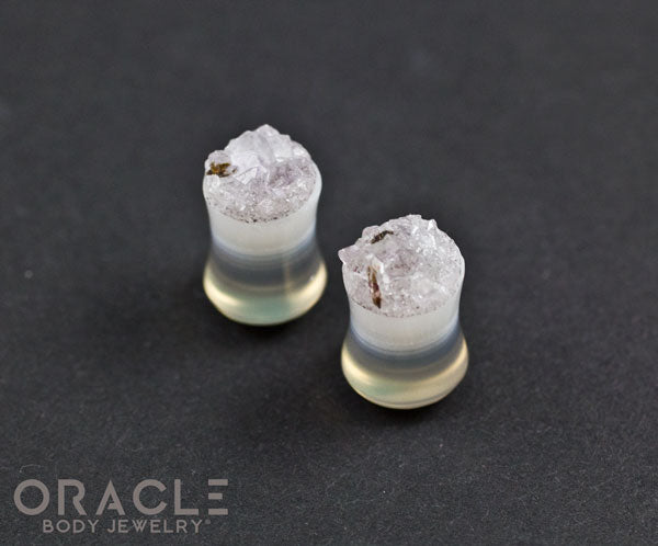 0g (8mm) Double Flare Druzy Rough Amethyst Plugs