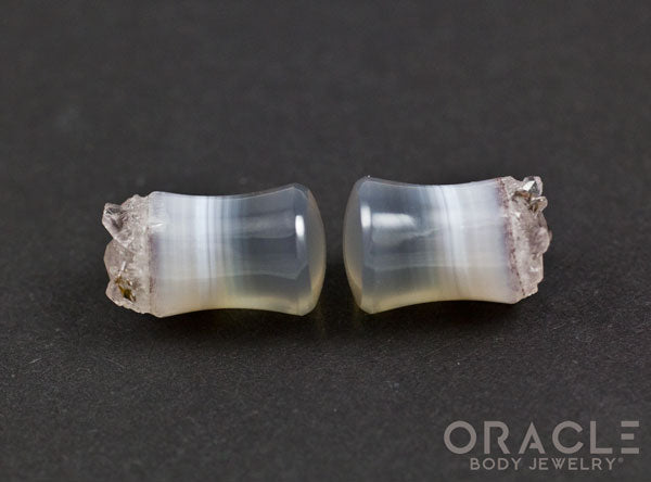 0g (8mm) Double Flare Druzy Rough Amethyst Plugs