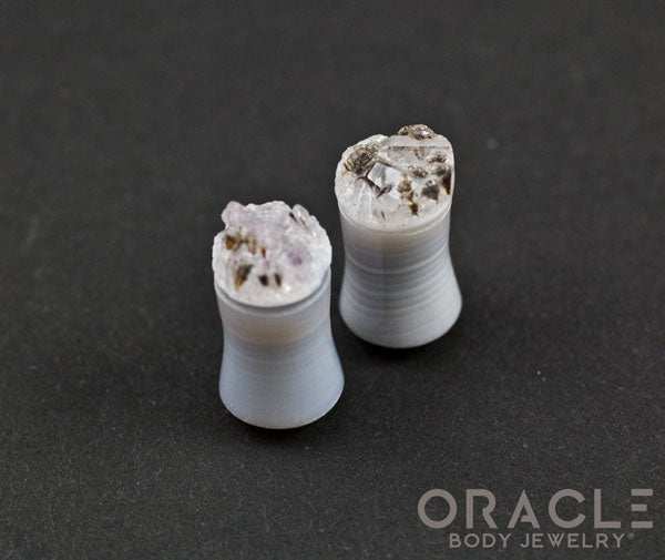 0g (8mm) Double Flare Druzy Rough Amethyst Plugs