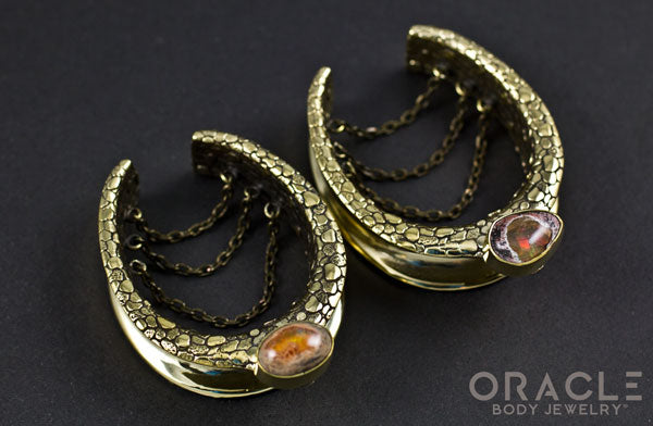 1-1/2" (38mm) Brass Saddles with Nugget Texture and Chains and Mexican Matrix Opal