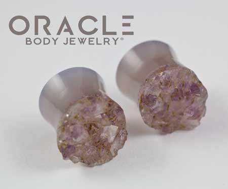 5/8" (16mm) Druzy Rough Amethyst Double Flare Plugs