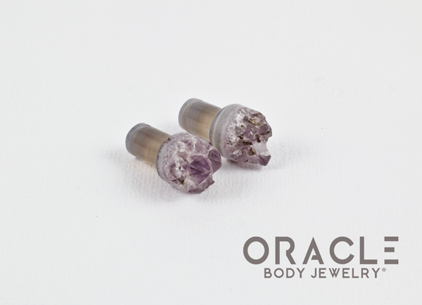 2g (6.5mm) Druzy Rough Amethyst Single Flare Plugs