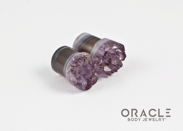 1/2" (12.5mm) Druzy Rough Amethyst Single Flare Plugs