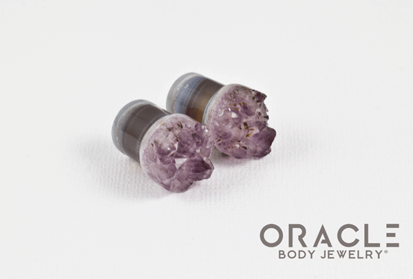 7/16" (11mm) Druzy Rough Amethyst Single Flare Plugs