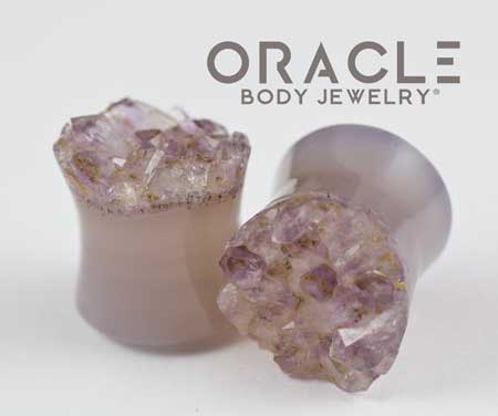 5/8" (16mm) Druzy Rough Amethyst Double Flare Plugs