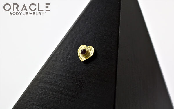 14k Hammered Heart with Ruby Threadless Gold End