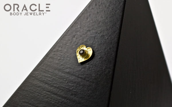 14k Hammered Heart with Smoky Quartz Threadless Gold End