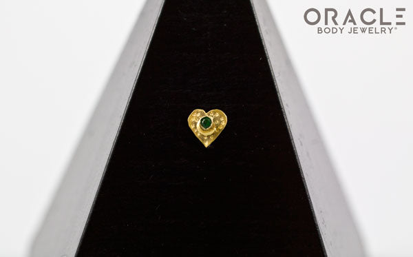 14k Hammered Heart with Tsavorite Threadless Gold End