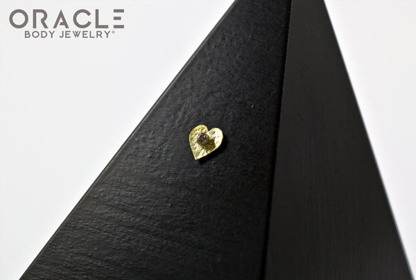 14k Hammered Heart with Diamond Threadless Gold End