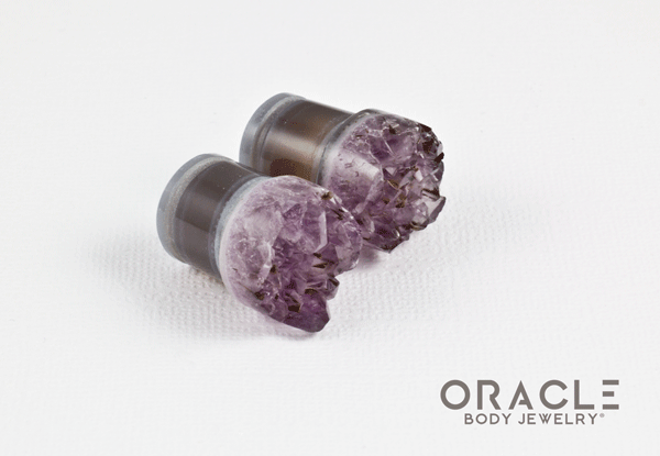 1/2" (12.5mm) Druzy Rough Amethyst Single Flare Plugs