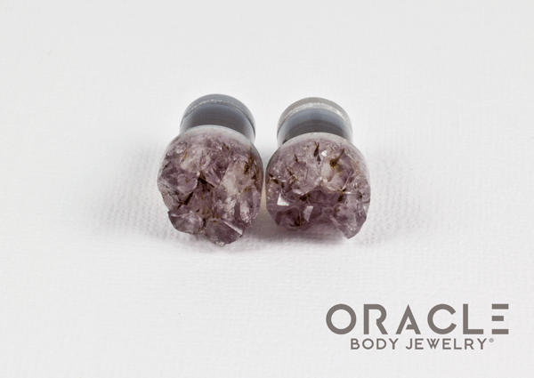 00g (9.5mm-10mm) Druzy Rough Amethyst Single Flare Plugs