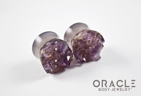 7/8" (22mm) Druzy Rough Amethyst Double Flare Plugs