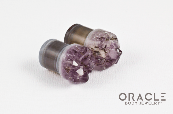 1/2" (12.5mm) Druzy Rough Amethyst Single Flare Plugs