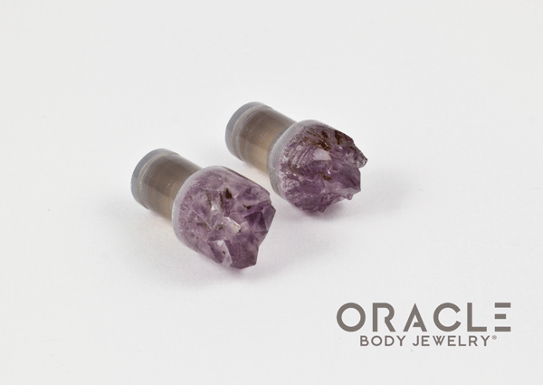 0g (8mm) Druzy Rough Amethyst Single Flare Plugs