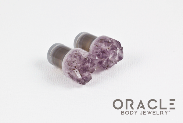 00g (9.5mm-10mm) Druzy Rough Amethyst Single Flare Plugs