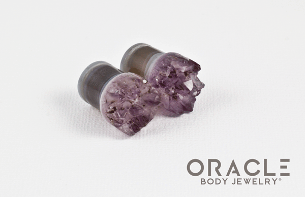 7/16" (11mm) Druzy Rough Amethyst Single Flare Plugs