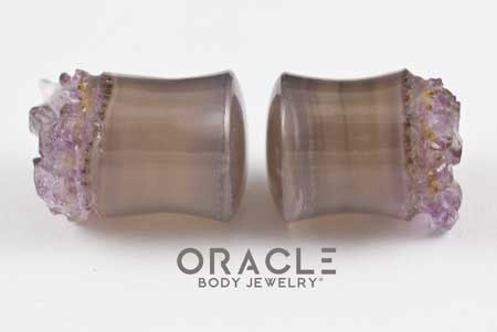 1/2" (12.5mm) Druzy Rough Amethyst Double Flare Plugs