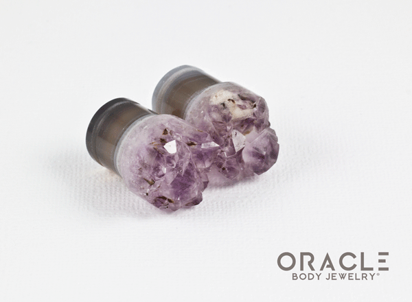 1/2" (12.5mm) Druzy Rough Amethyst Single Flare Plugs