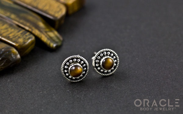 Sterling Silver Yellow Tiger Eye Earrings