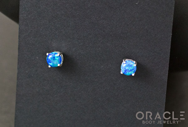 Sterling Silver Synthetic Blue Opal Earrings